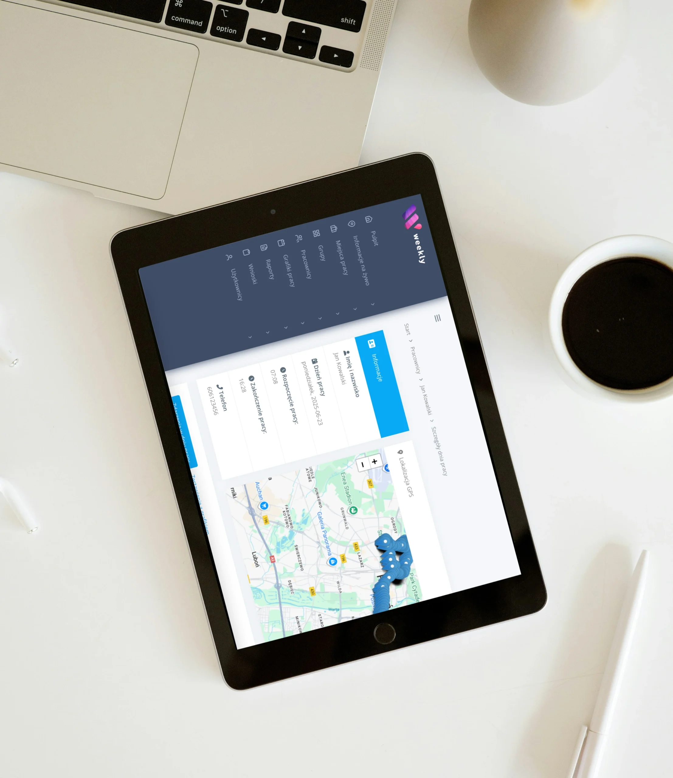 Podgląd dnia pracy na tablecie