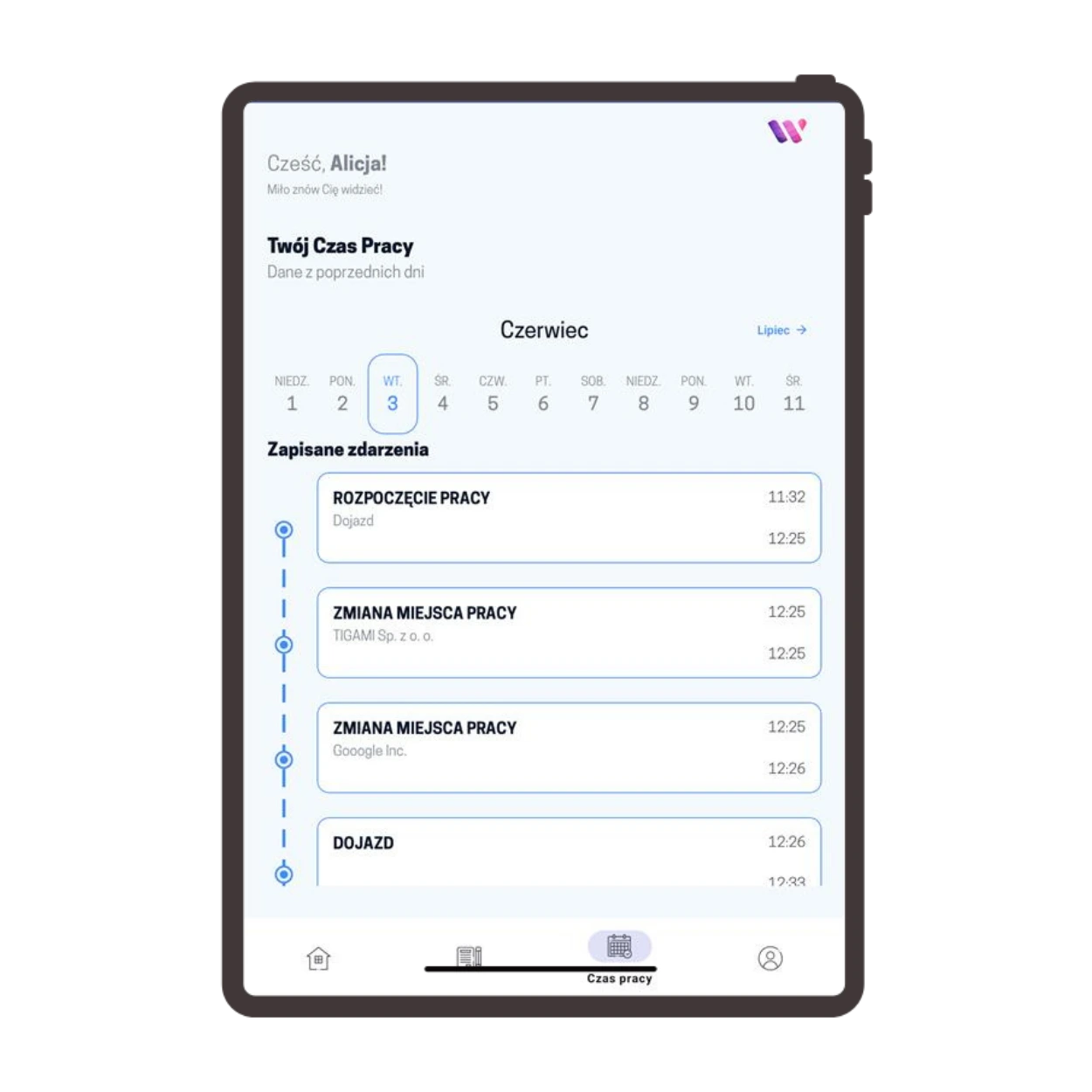 Aplikacja mobilna na tablecie