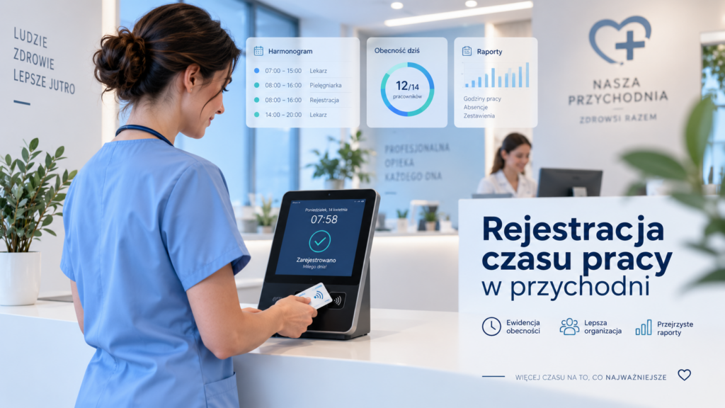 Rejestracja czasu pracy w przychodni na terminalu RCP z kartą RFID/NFC